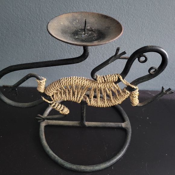 Vintage Metal Reptile Candle Holder - Black and Tan - Picture 2 of 2